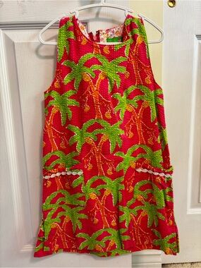 Lilly Pulitzer Girls Palm Tree Shift Dress - Hot Pink, Green, Orange